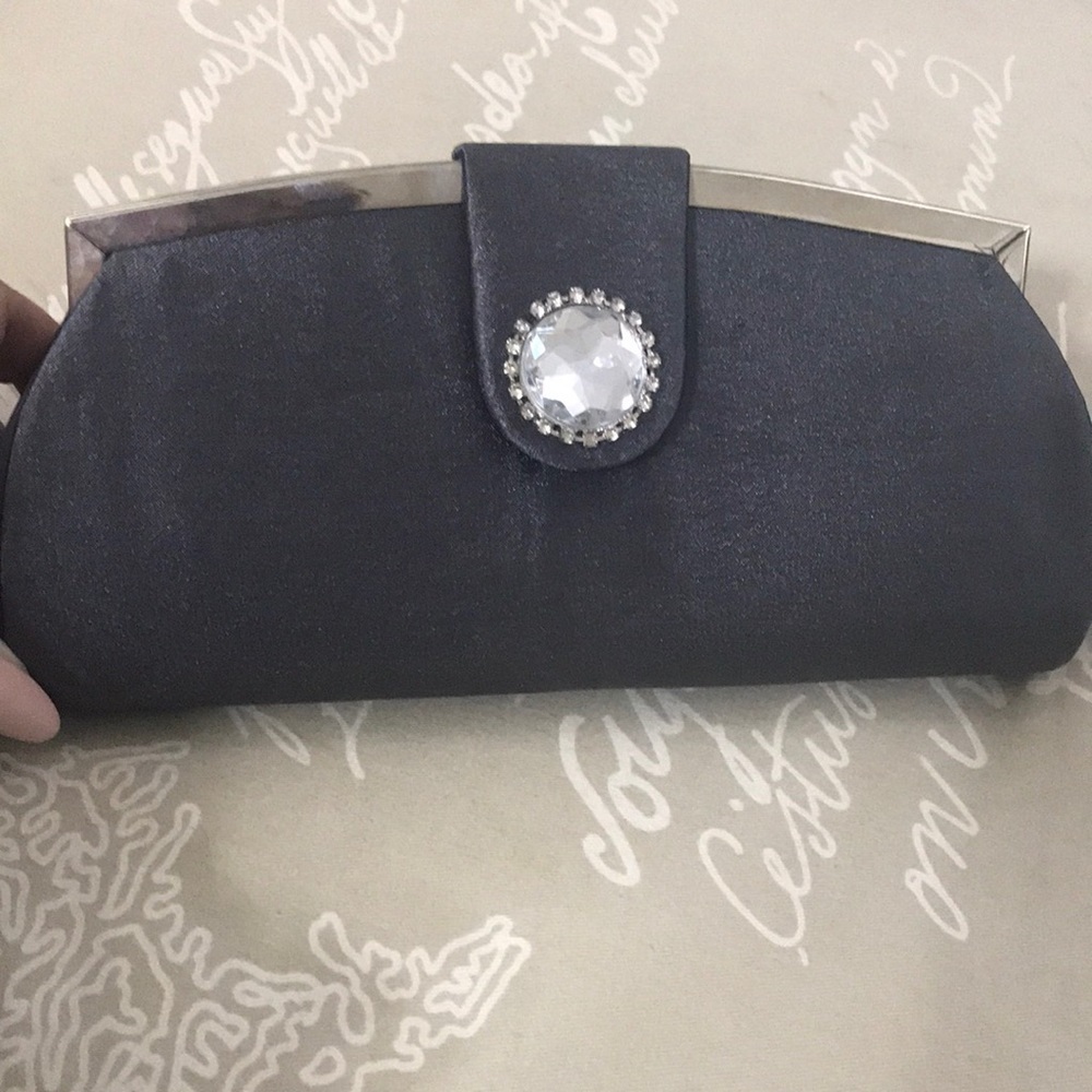 NWOT Bijoux Terner Elegant Gray Cocktail Clutch With Jeweled Accent